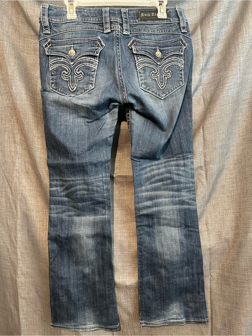 Rock Revival Dark Blue Embroidered Pocket Bootcut Jeans